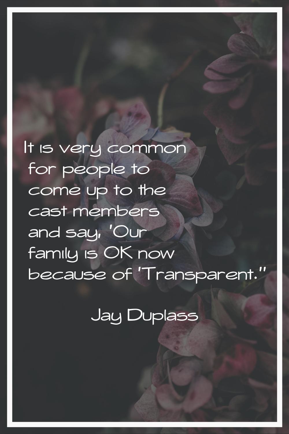It is very common for people to come up to the cast members and say, 'Our family is OK now because 