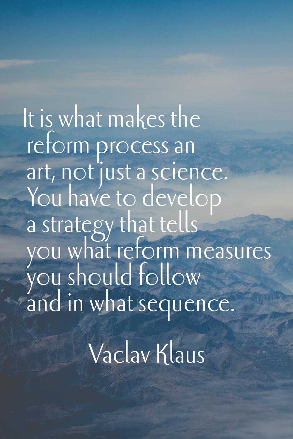 It is what makes the reform process an art, not just a science. You have to develop a strategy that