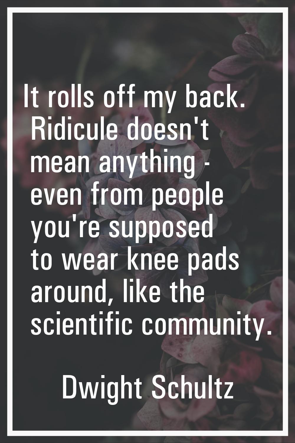 It rolls off my back. Ridicule doesn't mean anything - even from people you're supposed to wear kne