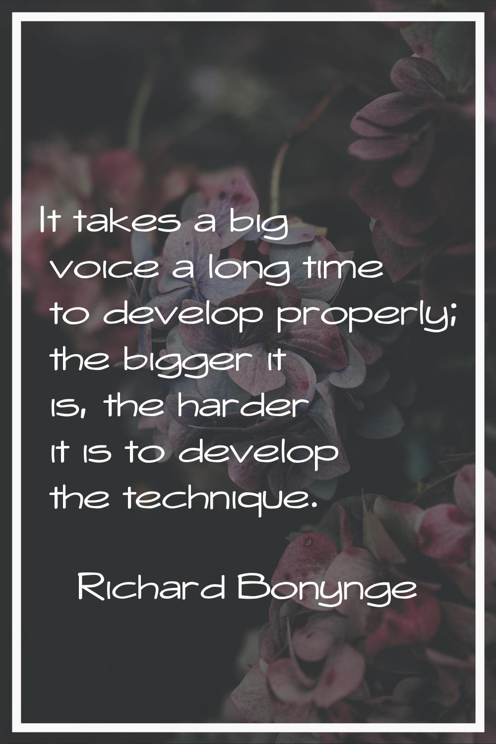 It takes a big voice a long time to develop properly; the bigger it is, the harder it is to develop