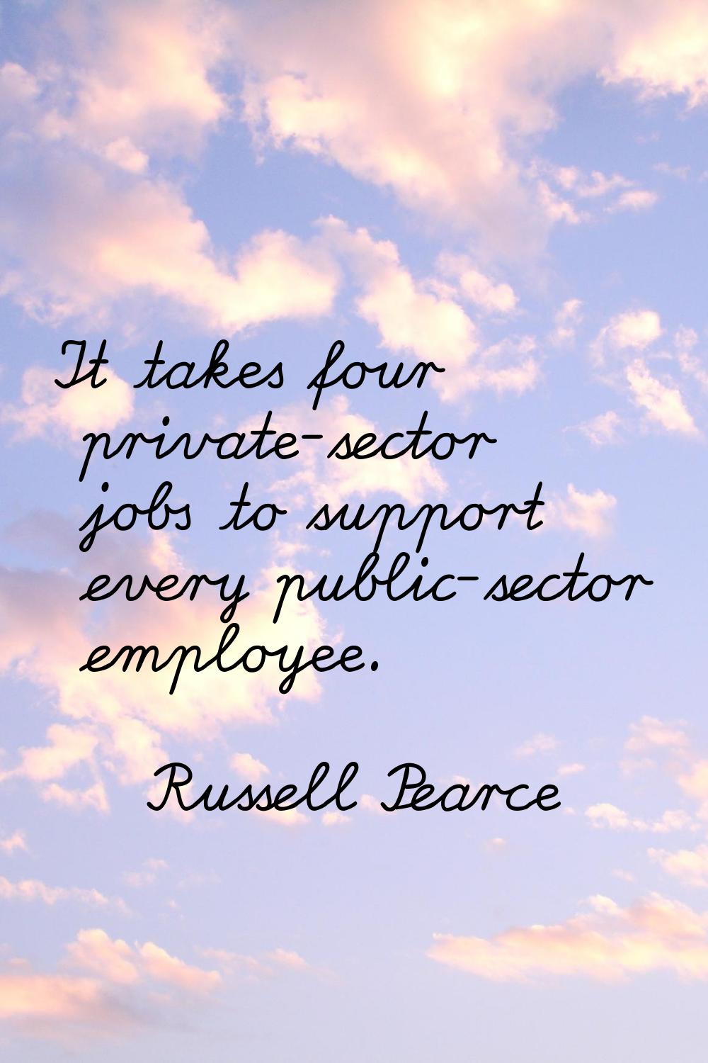 It takes four private-sector jobs to support every public-sector employee.