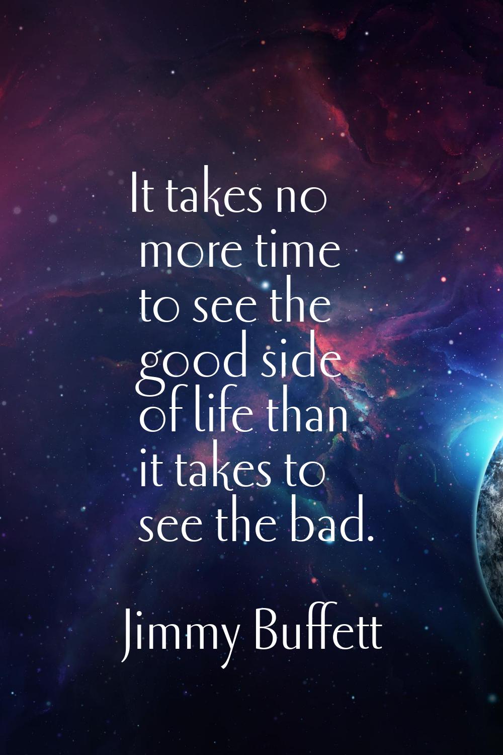 It takes no more time to see the good side of life than it takes to see the bad.