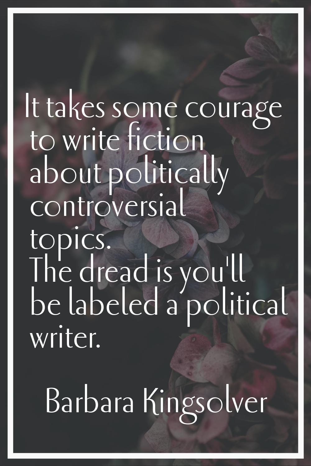 It takes some courage to write fiction about politically controversial topics. The dread is you'll 