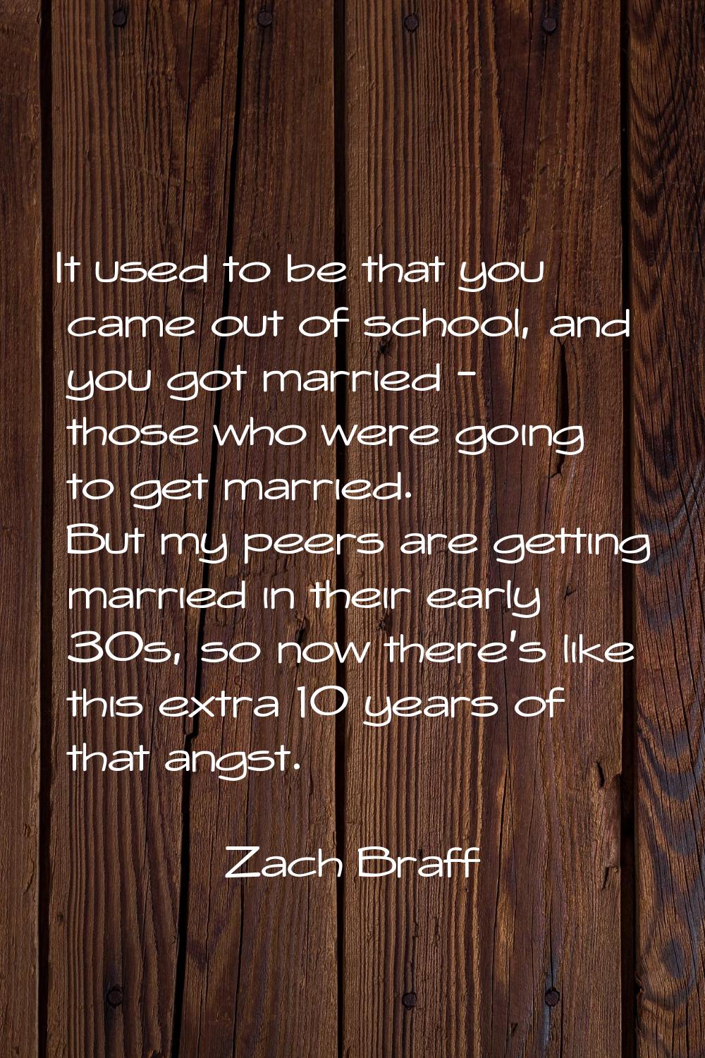 It used to be that you came out of school, and you got married - those who were going to get marrie