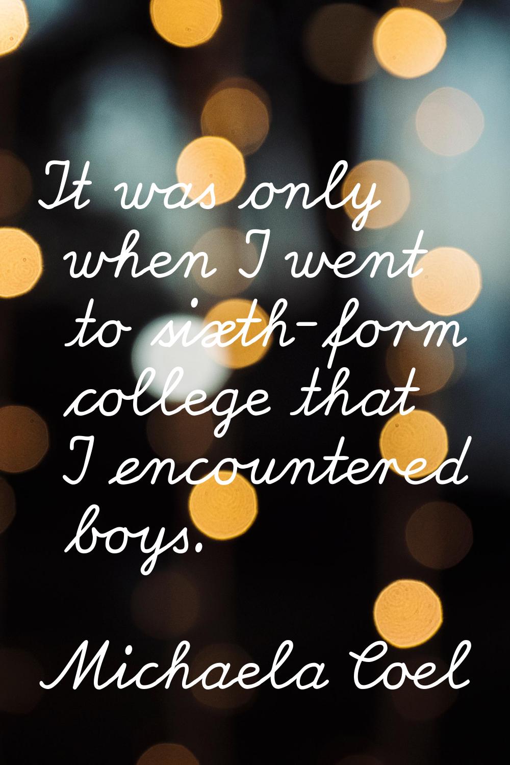 It was only when I went to sixth-form college that I encountered boys.