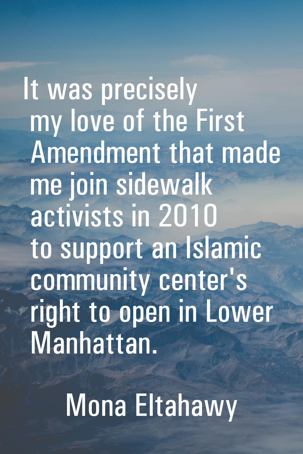 It was precisely my love of the First Amendment that made me join sidewalk activists in 2010 to sup