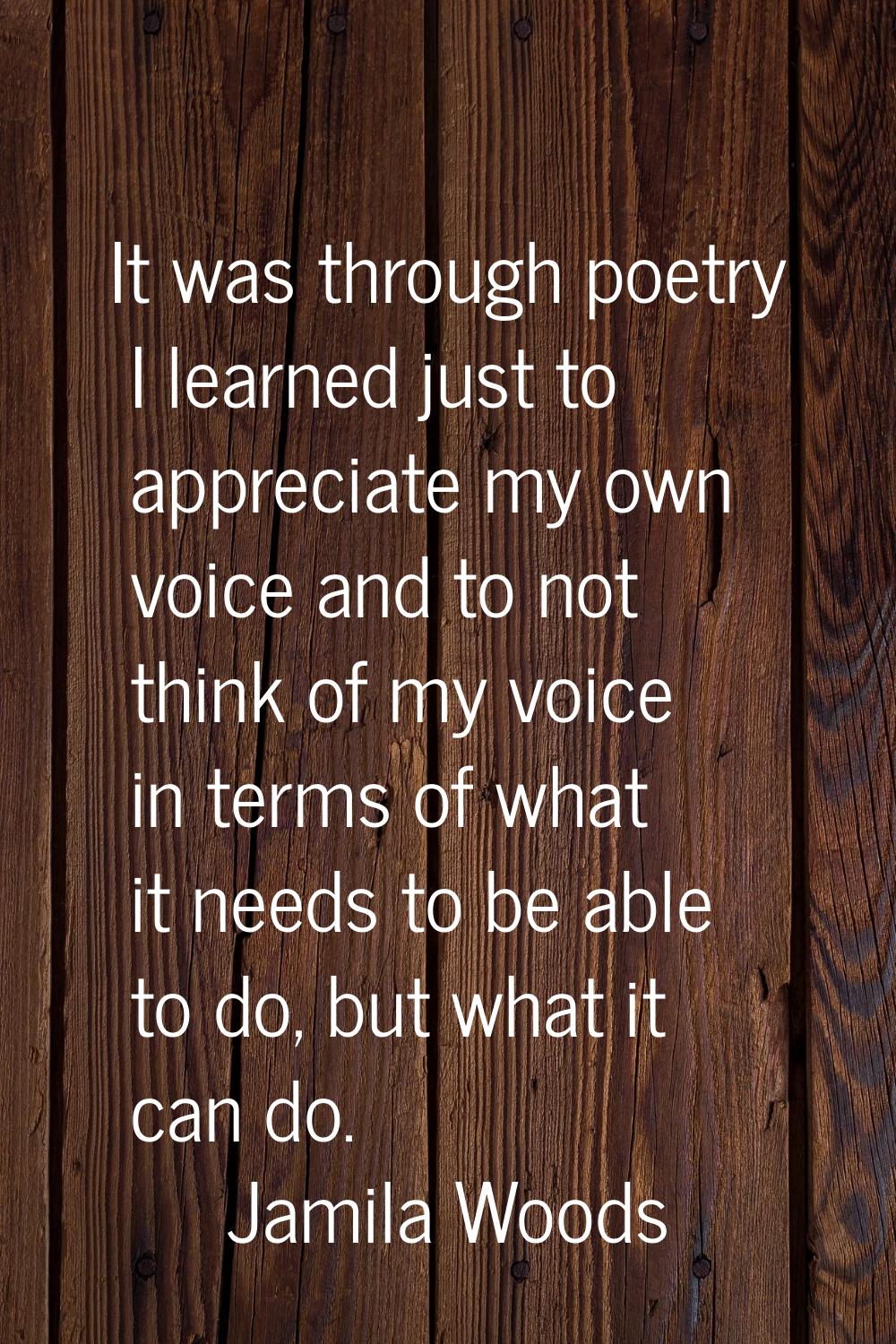 It was through poetry I learned just to appreciate my own voice and to not think of my voice in ter