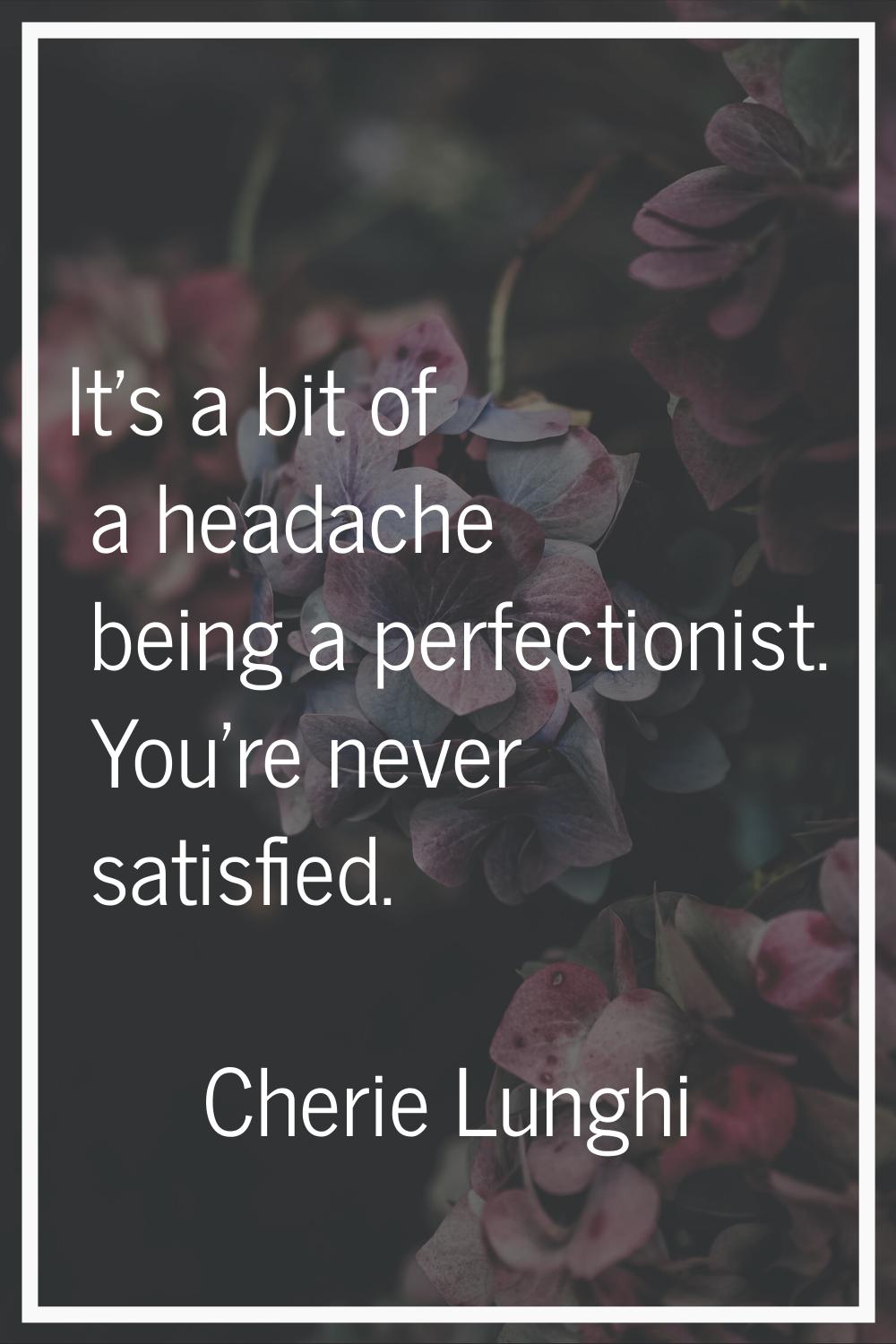 It's a bit of a headache being a perfectionist. You're never satisfied.