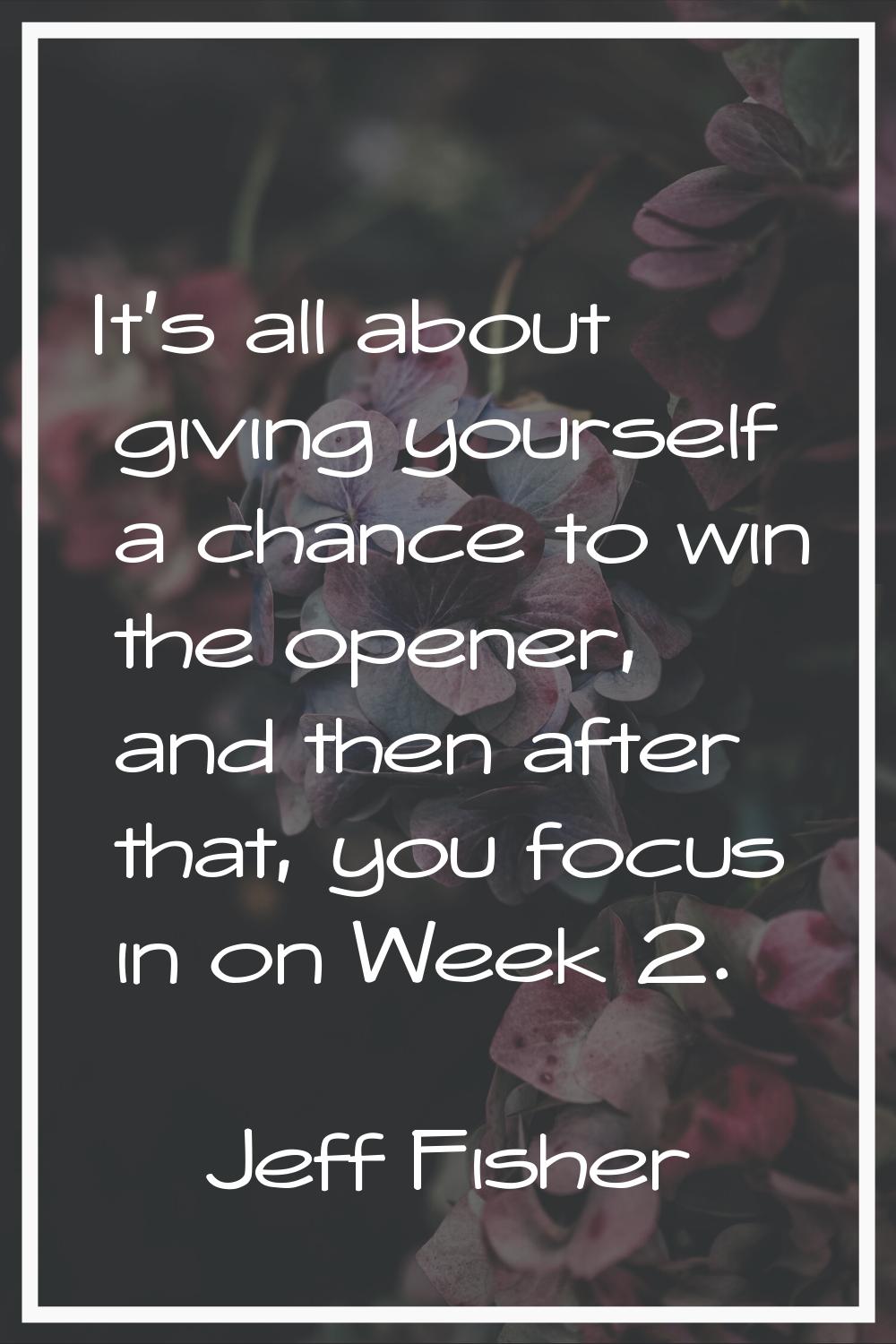It's all about giving yourself a chance to win the opener, and then after that, you focus in on Wee