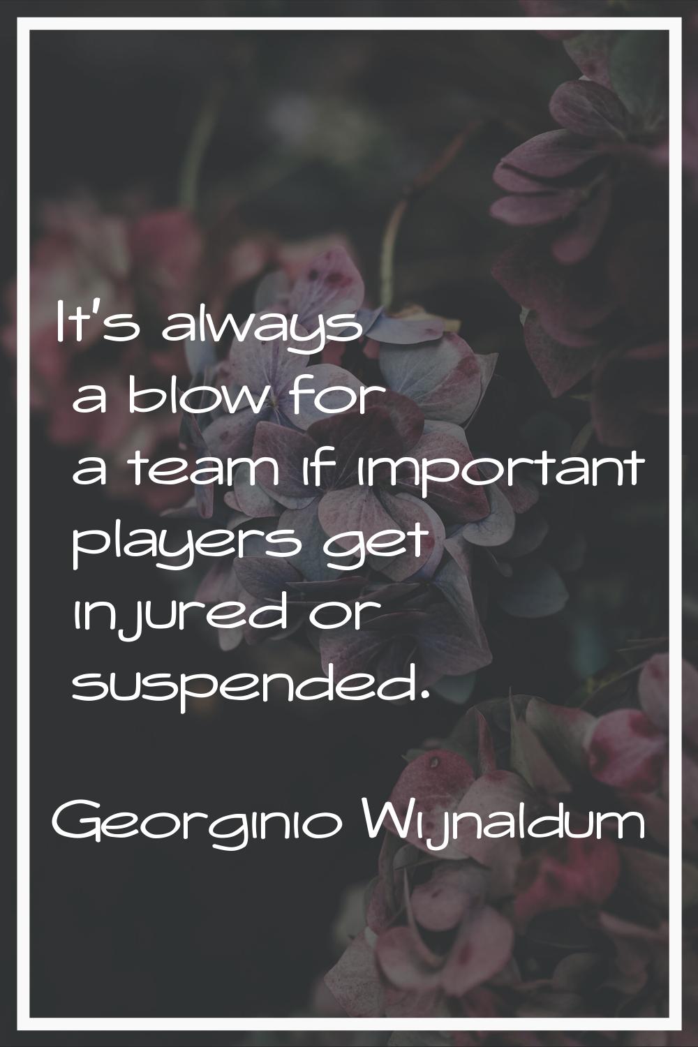 It's always a blow for a team if important players get injured or suspended.