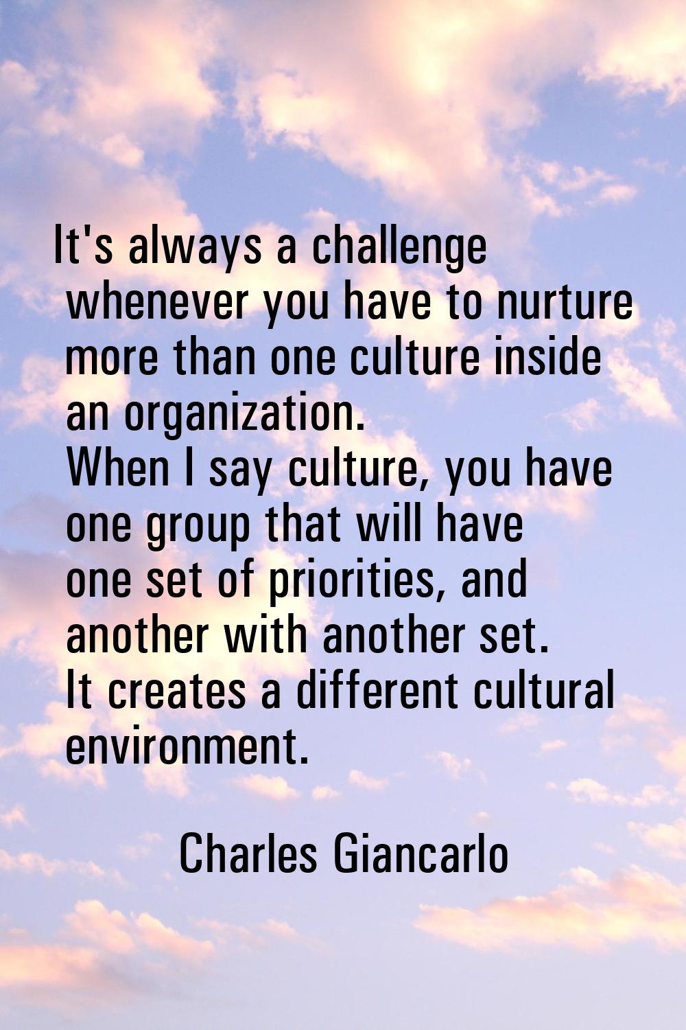 It's always a challenge whenever you have to nurture more than one culture inside an organization. 