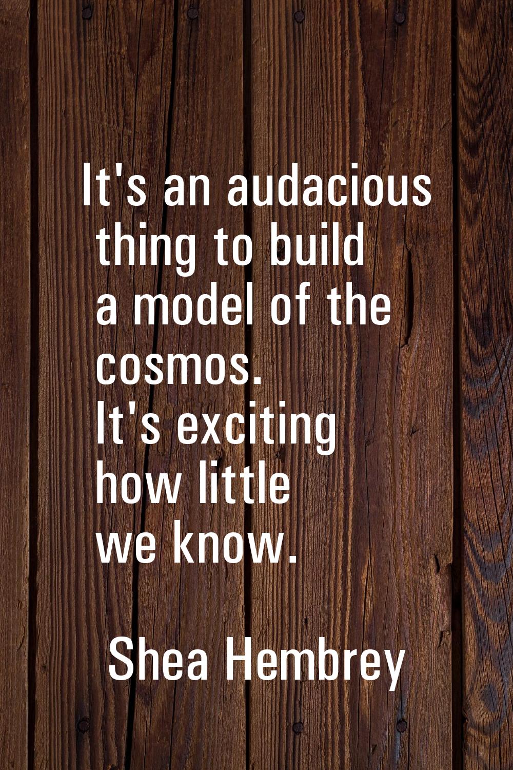 It's an audacious thing to build a model of the cosmos. It's exciting how little we know.