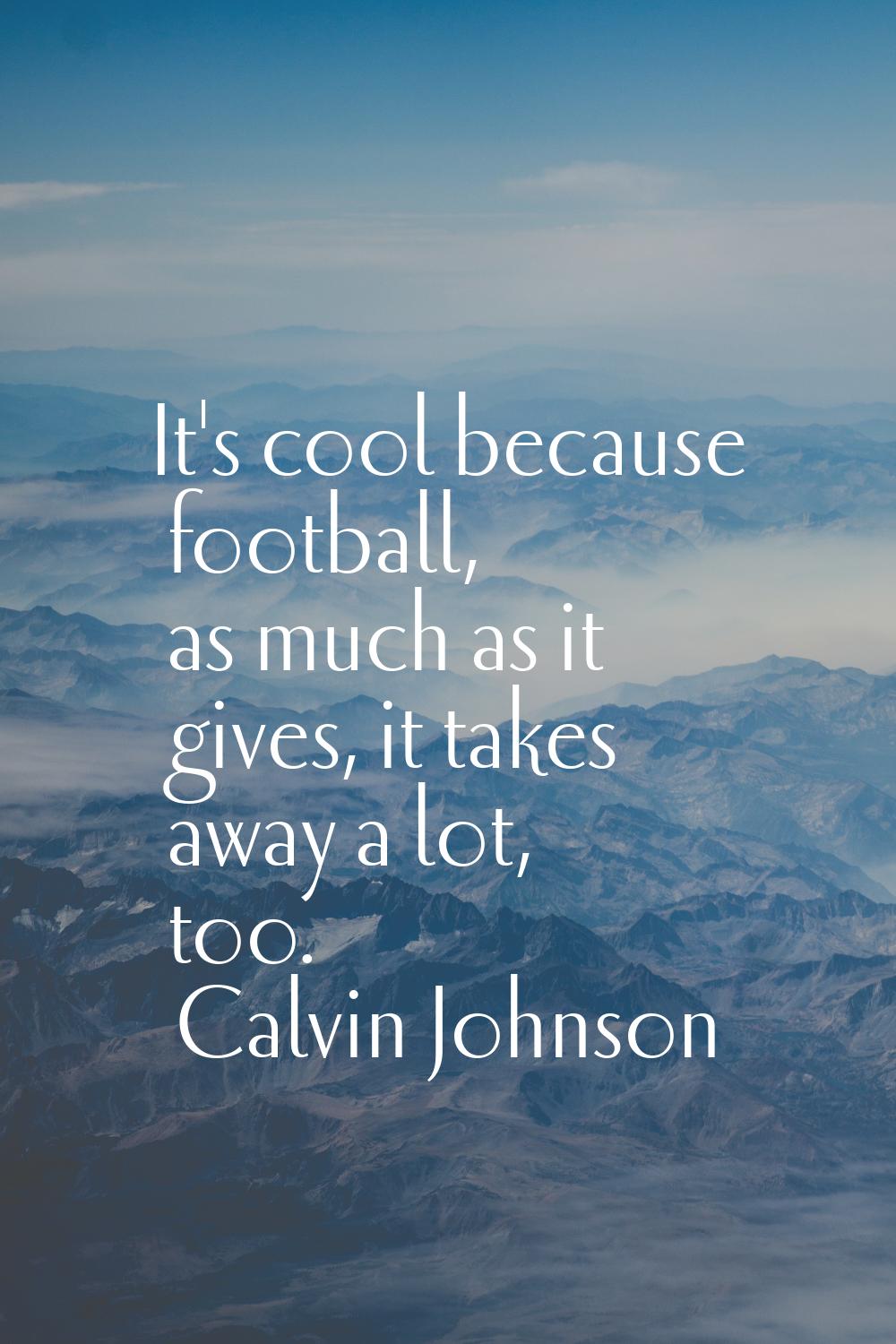 It's cool because football, as much as it gives, it takes away a lot, too.
