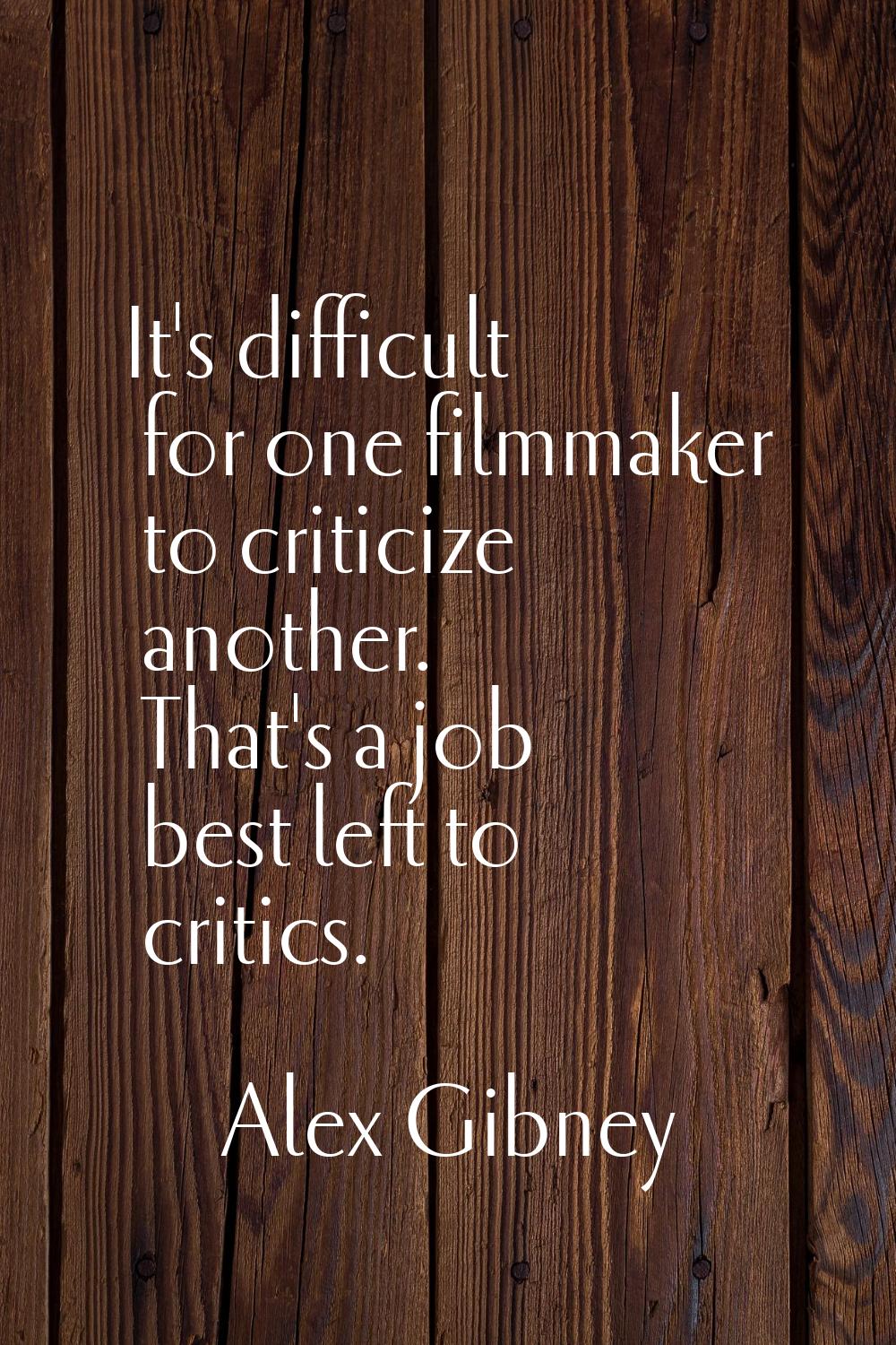 It's difficult for one filmmaker to criticize another. That's a job best left to critics.