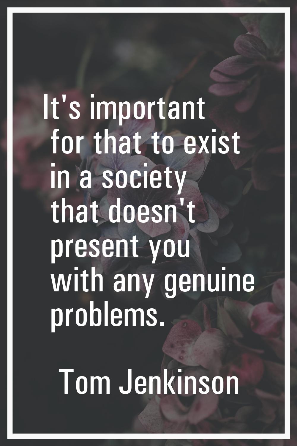 It's important for that to exist in a society that doesn't present you with any genuine problems.