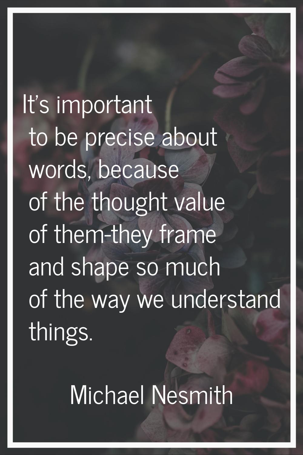 It's important to be precise about words, because of the thought value of them-they frame and shape