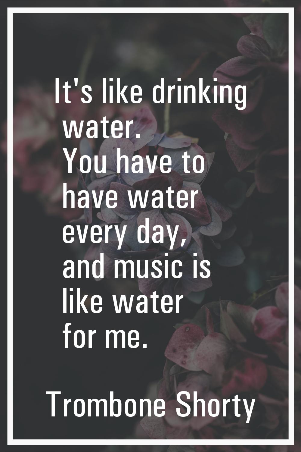 It's like drinking water. You have to have water every day, and music is like water for me.
