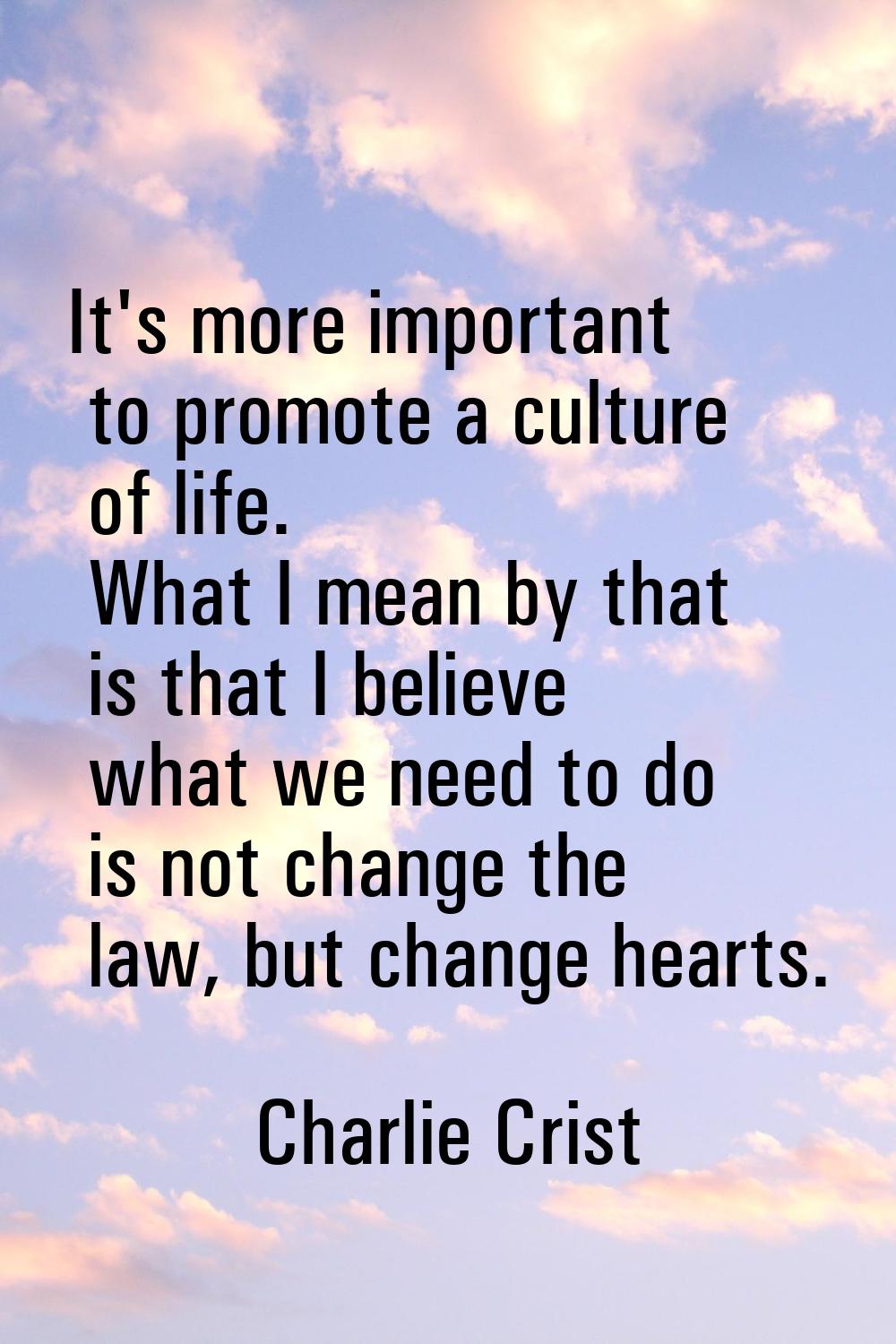 It's more important to promote a culture of life. What I mean by that is that I believe what we nee