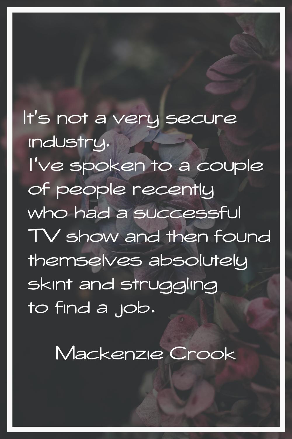 It's not a very secure industry. I've spoken to a couple of people recently who had a successful TV