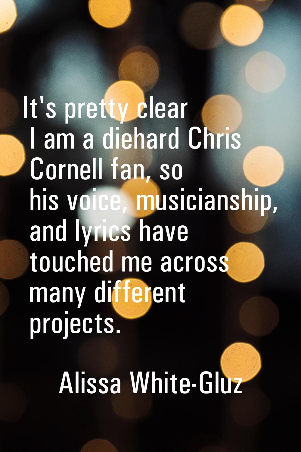 It's pretty clear I am a diehard Chris Cornell fan, so his voice, musicianship, and lyrics have tou