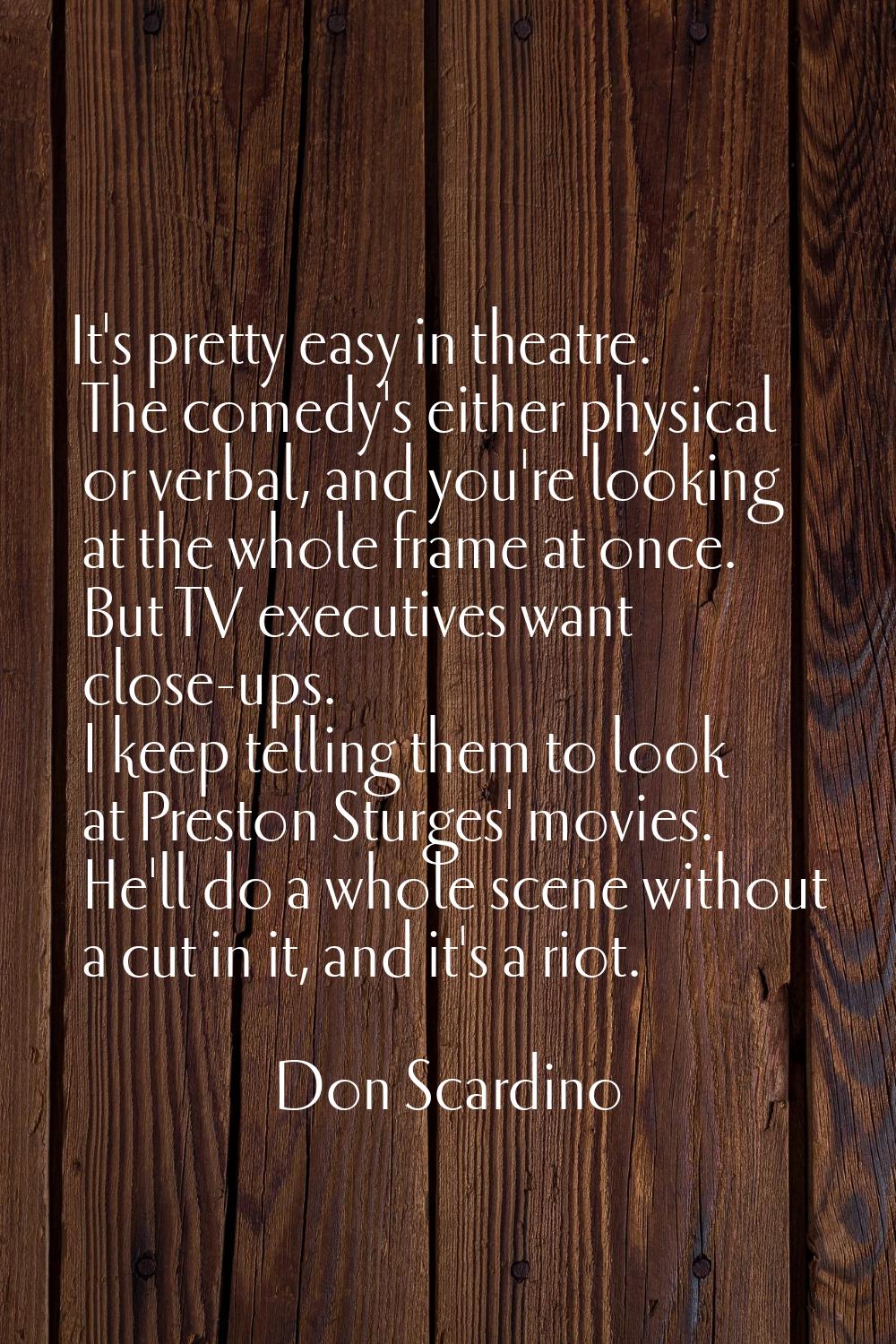 It's pretty easy in theatre. The comedy's either physical or verbal, and you're looking at the whol