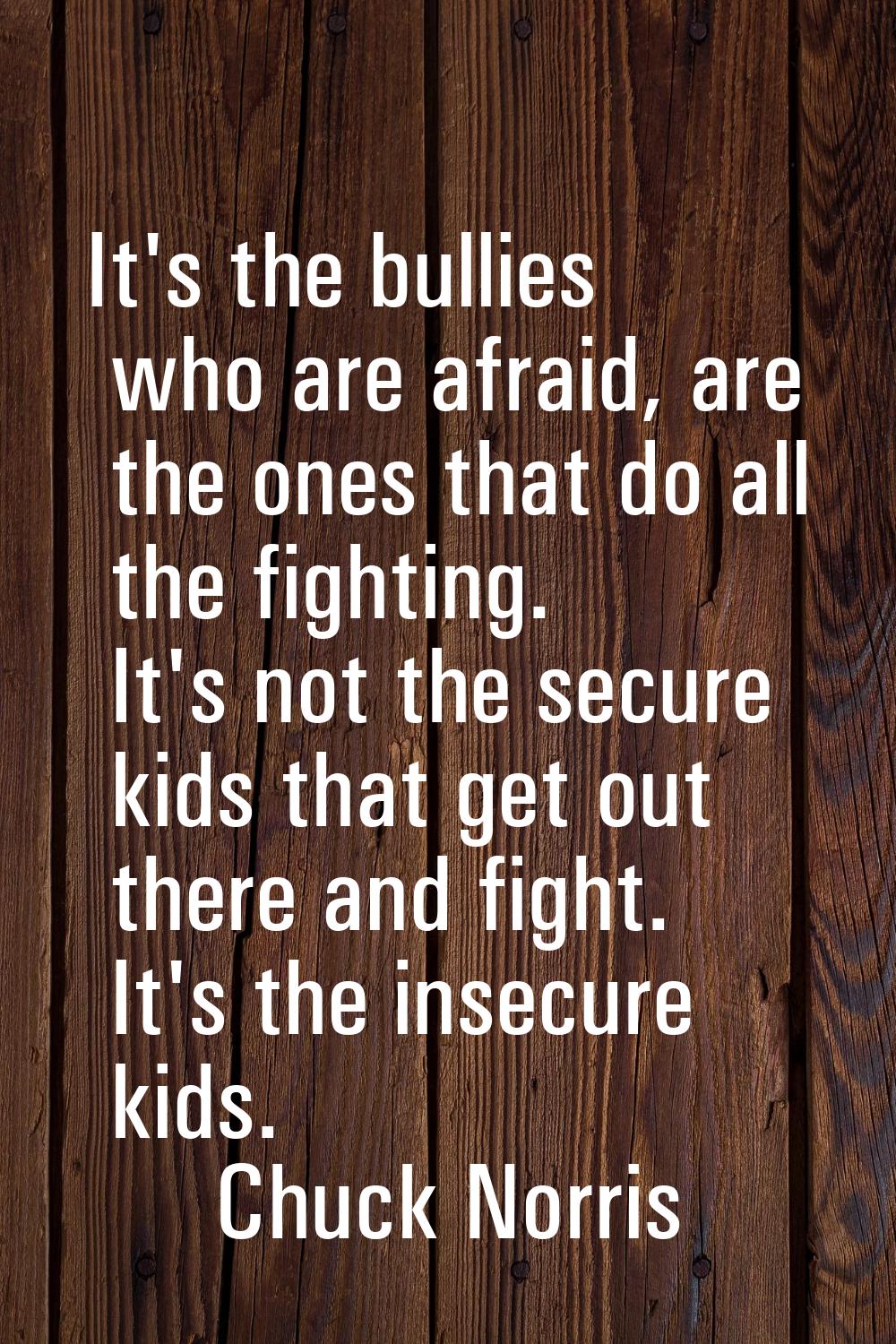 It's the bullies who are afraid, are the ones that do all the fighting. It's not the secure kids th