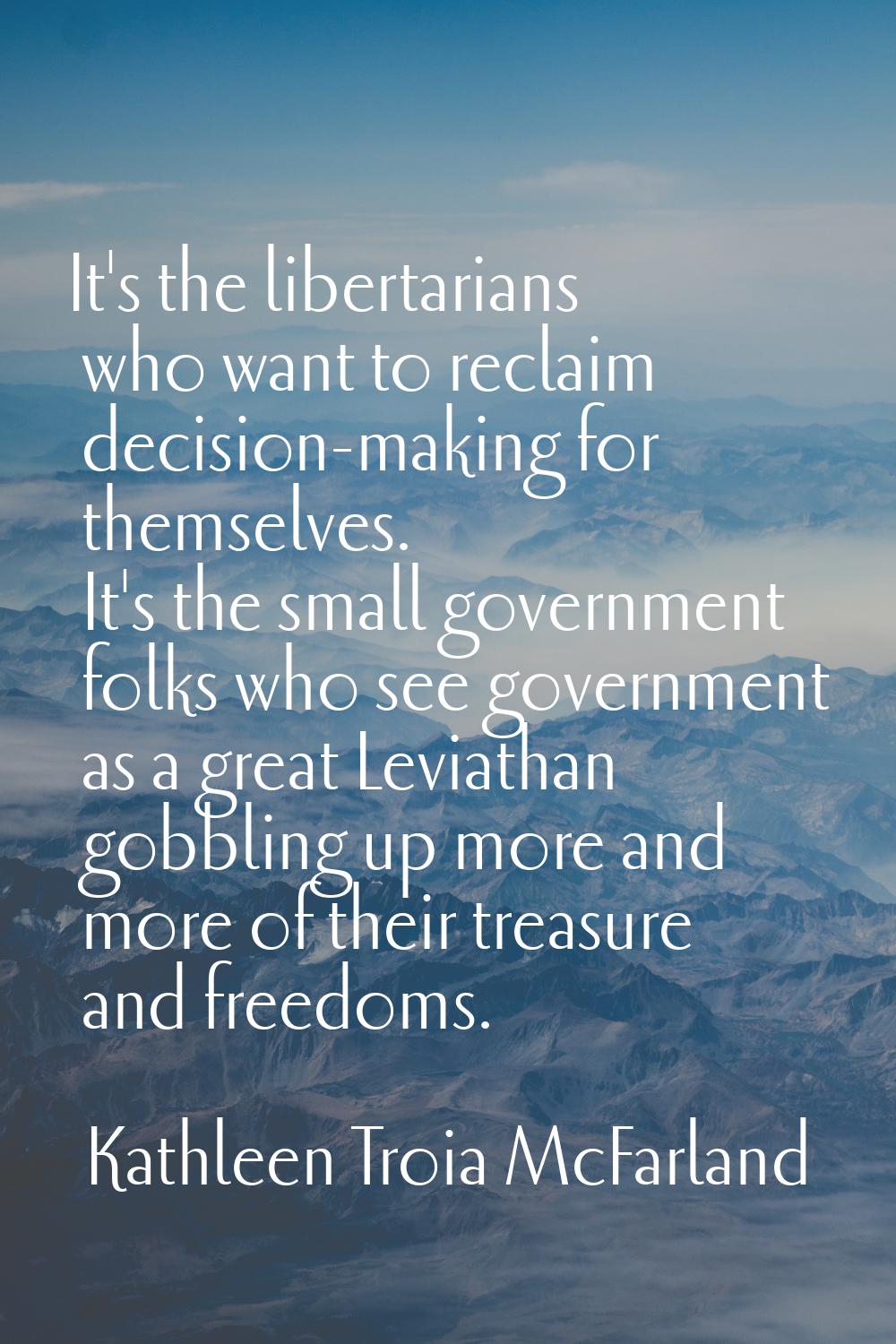 It's the libertarians who want to reclaim decision-making for themselves. It's the small government