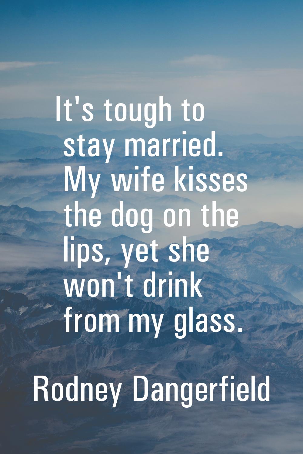 It's tough to stay married. My wife kisses the dog on the lips, yet she won't drink from my glass.