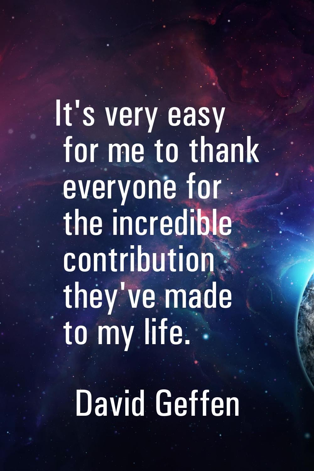It's very easy for me to thank everyone for the incredible contribution they've made to my life.