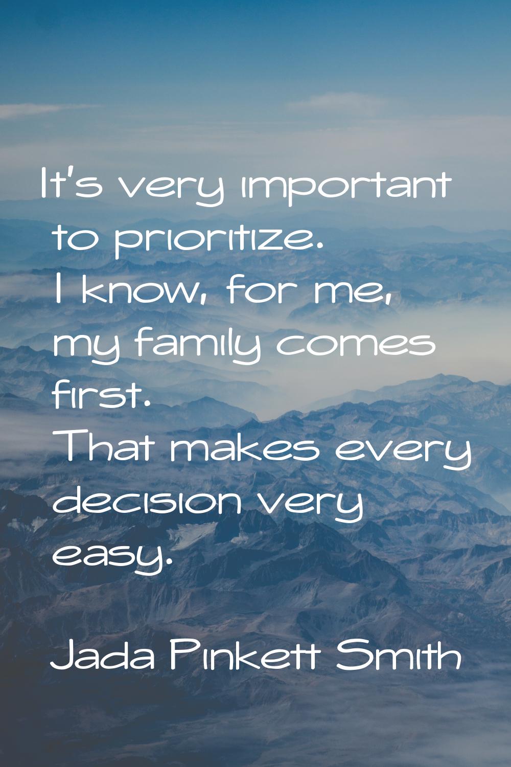 It's very important to prioritize. I know, for me, my family comes first. That makes every decision