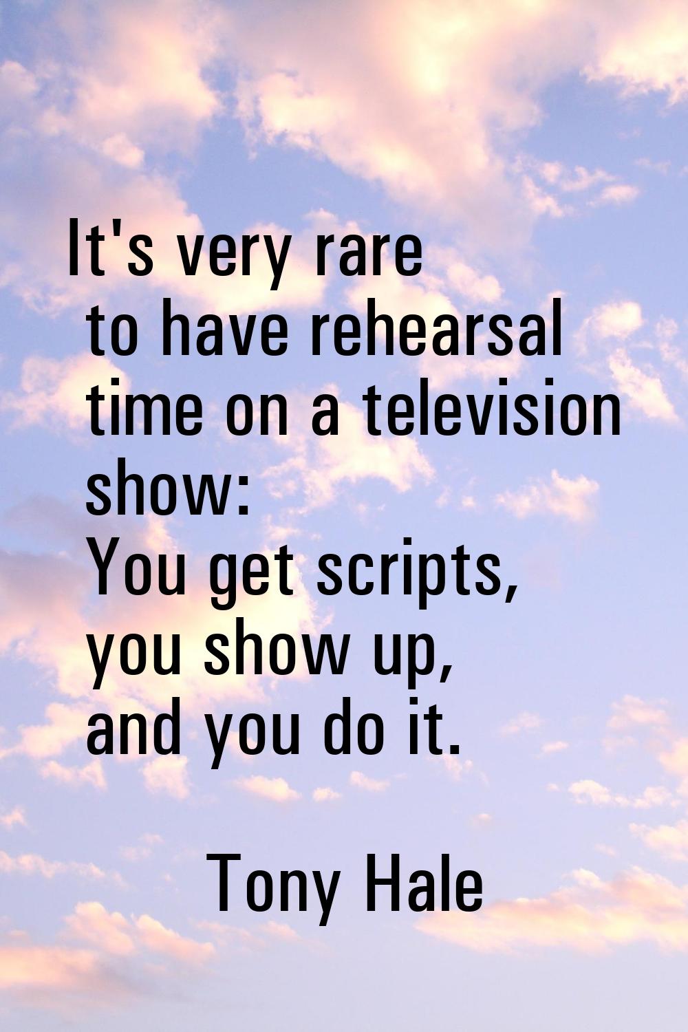 It's very rare to have rehearsal time on a television show: You get scripts, you show up, and you d