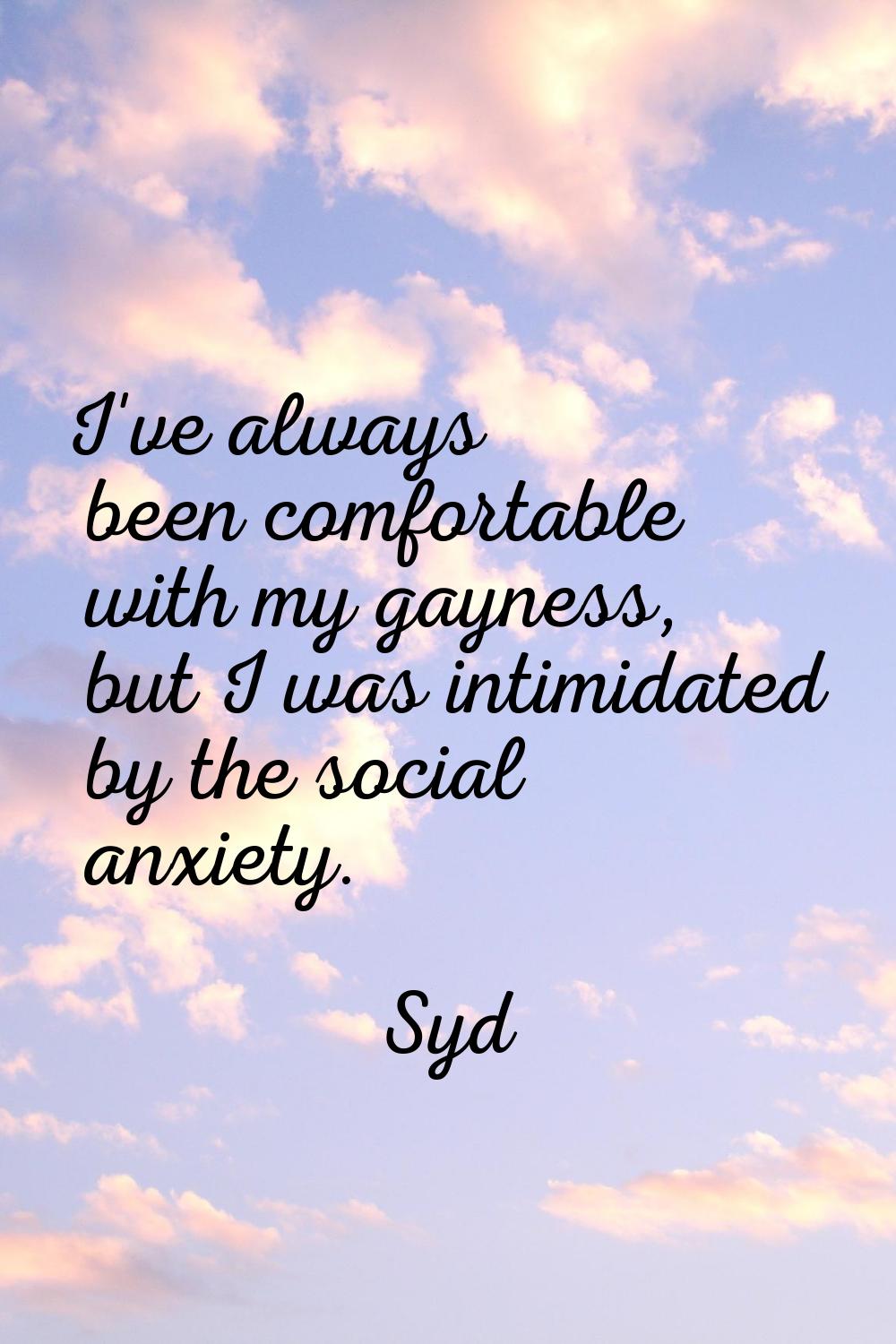 I've always been comfortable with my gayness, but I was intimidated by the social anxiety.