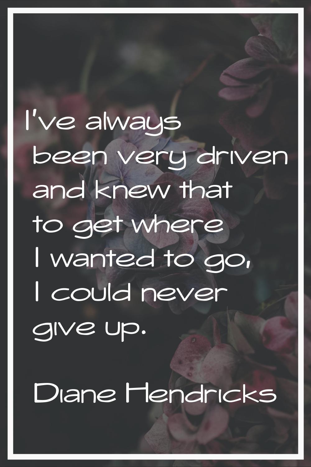 I've always been very driven and knew that to get where I wanted to go, I could never give up.