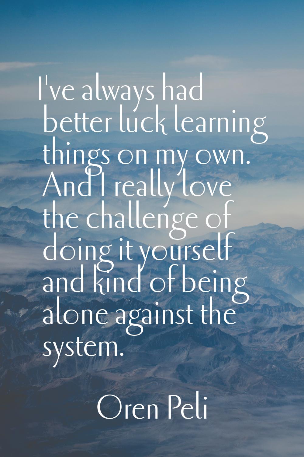 I've always had better luck learning things on my own. And I really love the challenge of doing it 
