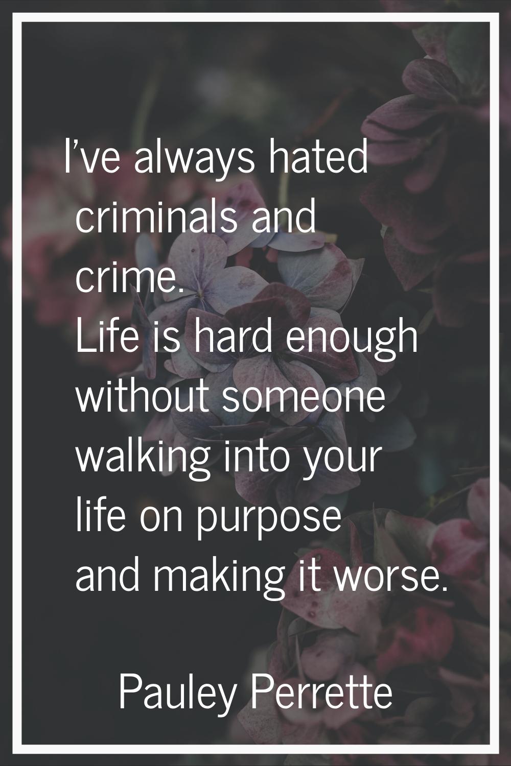 I've always hated criminals and crime. Life is hard enough without someone walking into your life o