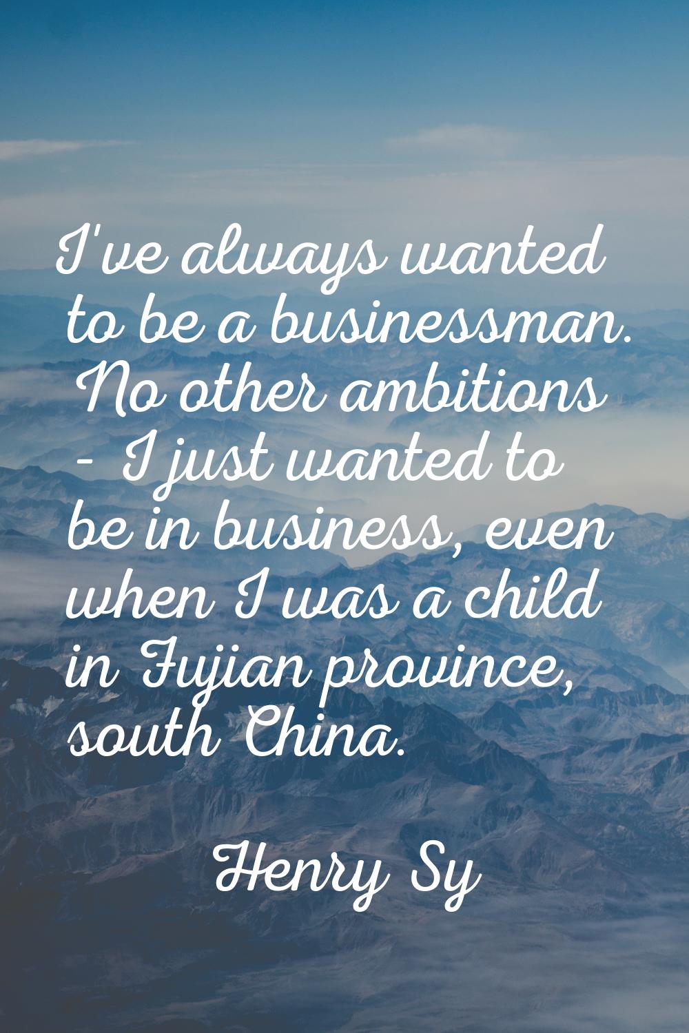 I've always wanted to be a businessman. No other ambitions - I just wanted to be in business, even 