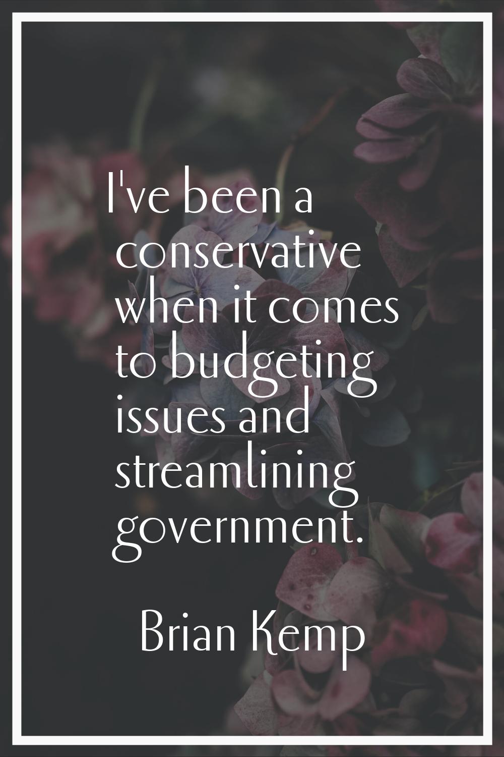 I've been a conservative when it comes to budgeting issues and streamlining government.