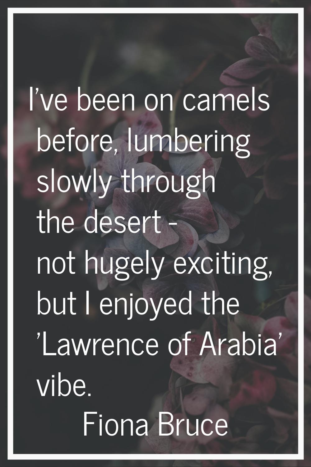 I've been on camels before, lumbering slowly through the desert - not hugely exciting, but I enjoye