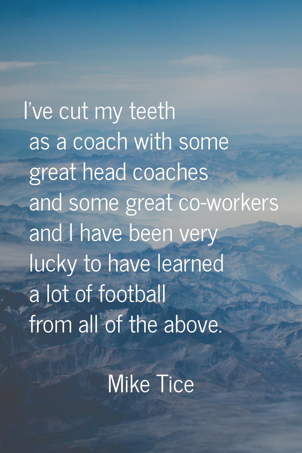 I've cut my teeth as a coach with some great head coaches and some great co-workers and I have been