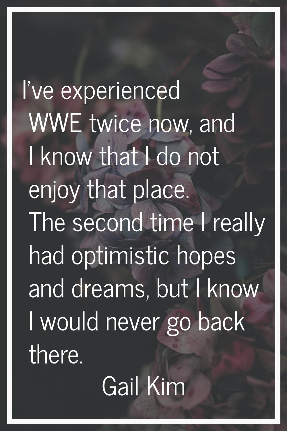 I've experienced WWE twice now, and I know that I do not enjoy that place. The second time I really