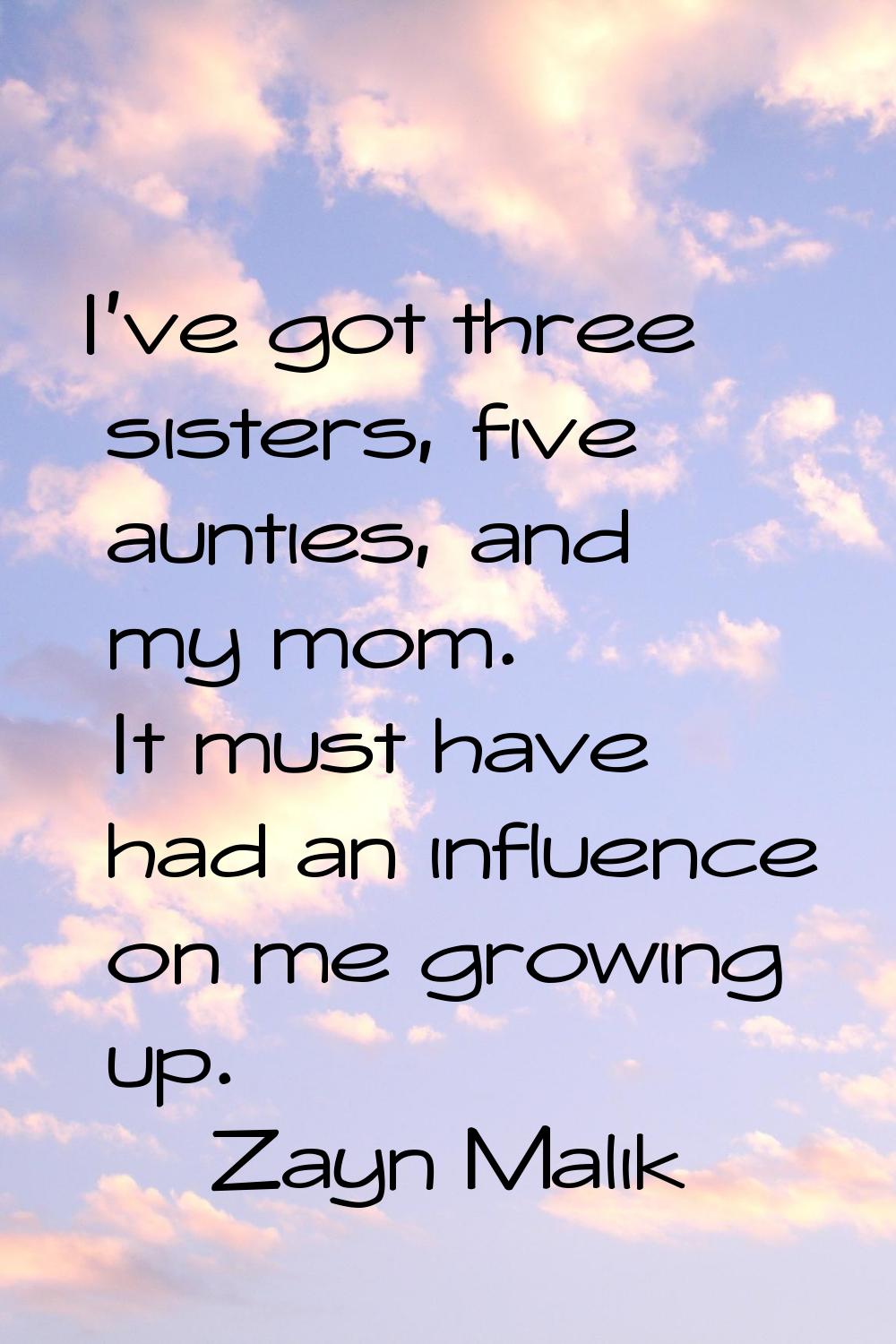 I've got three sisters, five aunties, and my mom. It must have had an influence on me growing up.