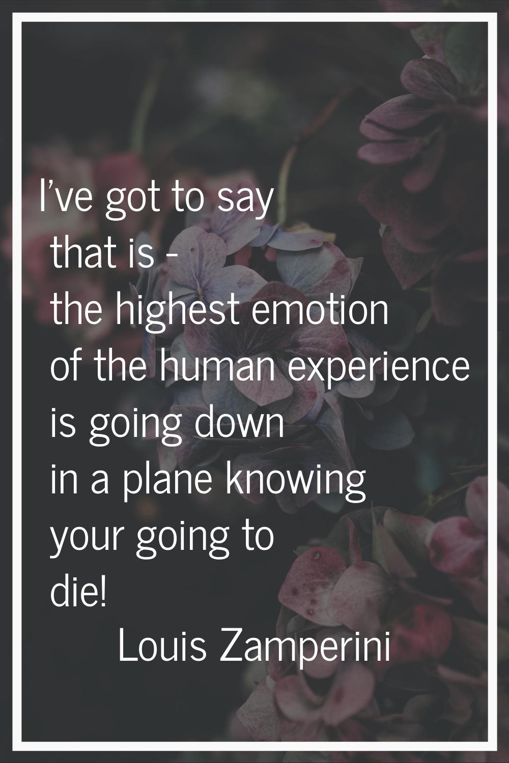 I've got to say that is - the highest emotion of the human experience is going down in a plane know