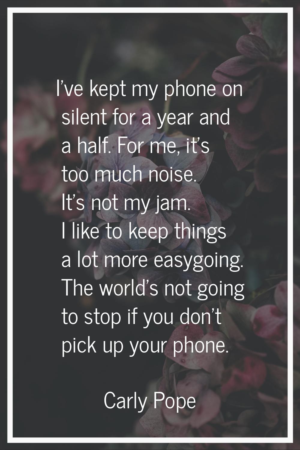 I've kept my phone on silent for a year and a half. For me, it's too much noise. It's not my jam. I