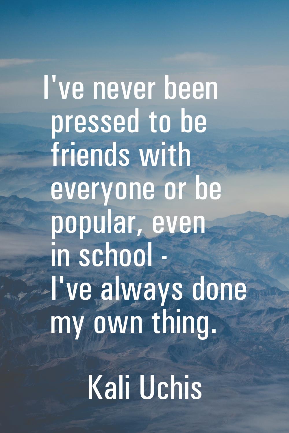 I've never been pressed to be friends with everyone or be popular, even in school - I've always don