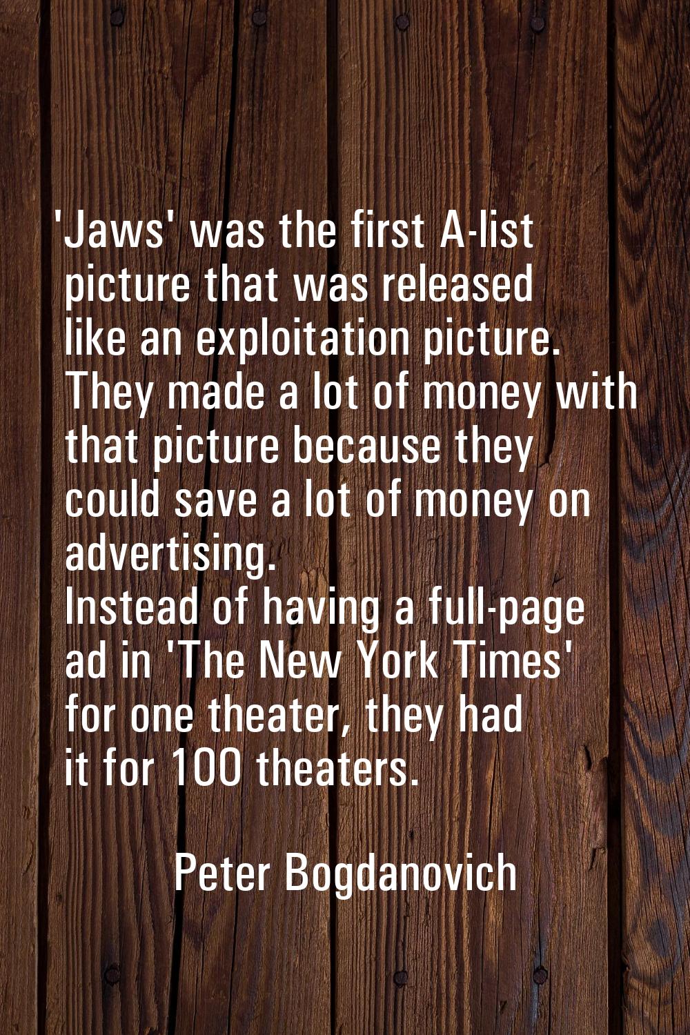 'Jaws' was the first A-list picture that was released like an exploitation picture. They made a lot