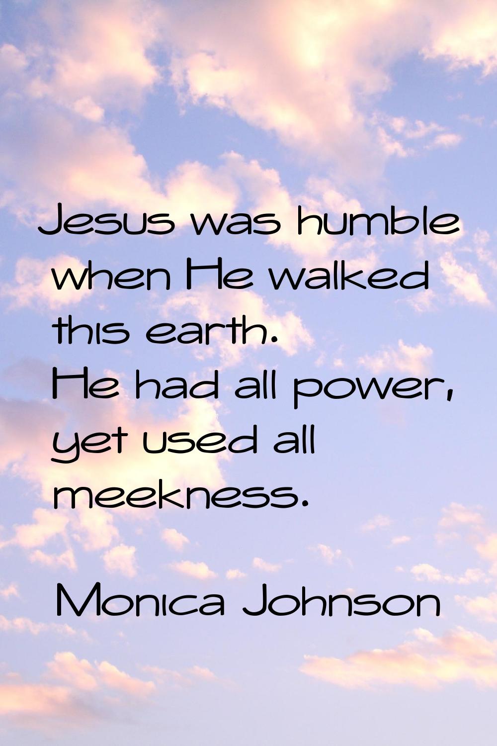 Jesus was humble when He walked this earth. He had all power, yet used all meekness.
