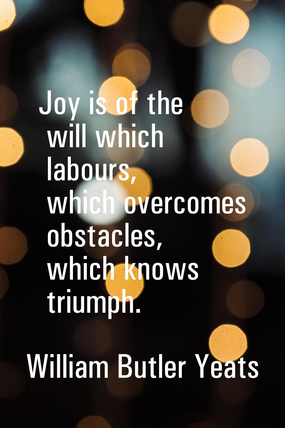 Joy is of the will which labours, which overcomes obstacles, which knows triumph.
