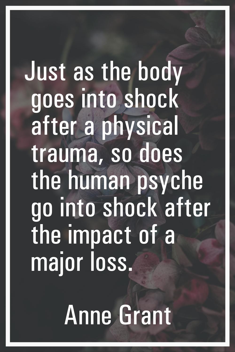 Just as the body goes into shock after a physical trauma, so does the human psyche go into shock af