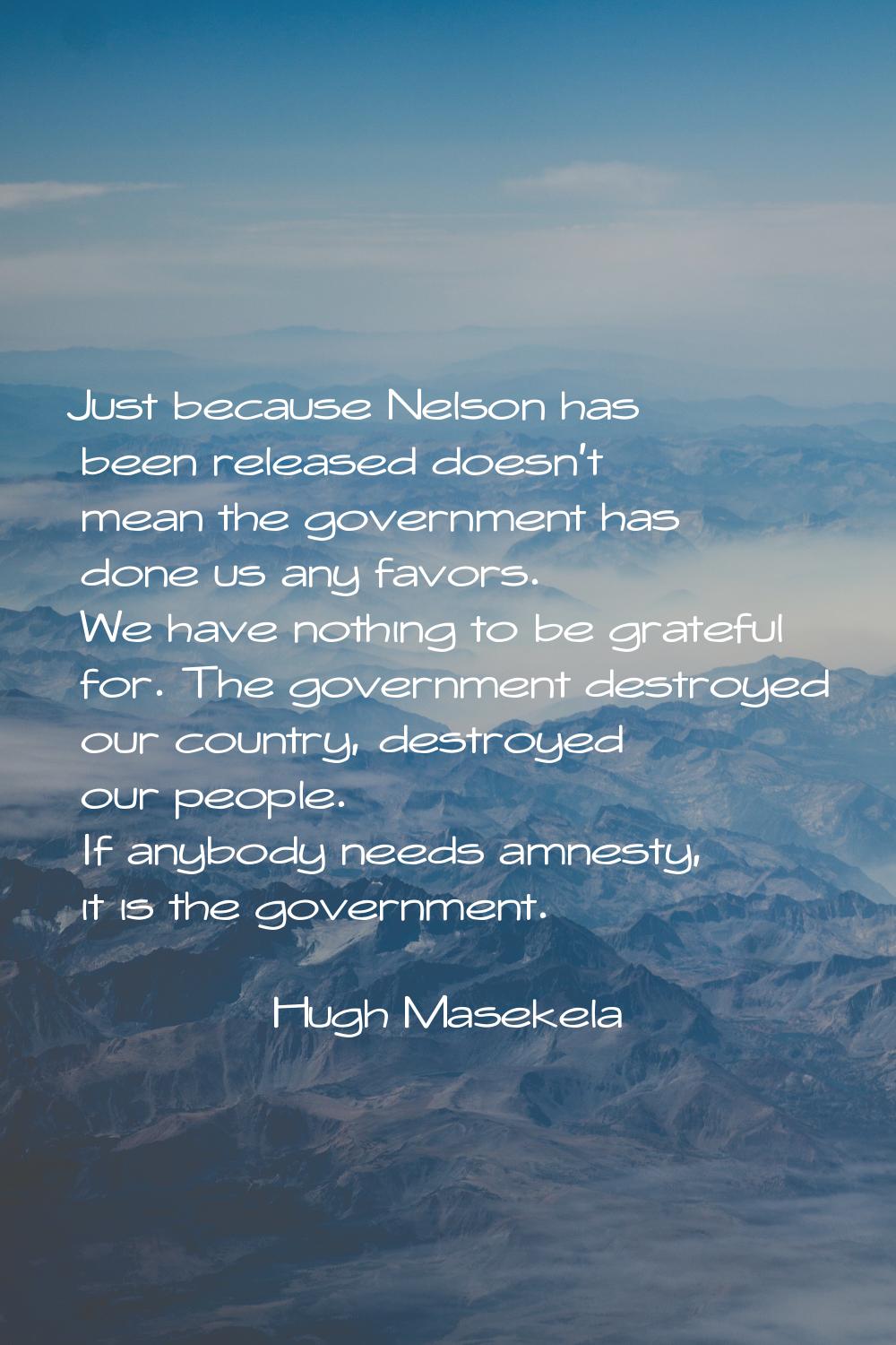Just because Nelson has been released doesn't mean the government has done us any favors. We have n