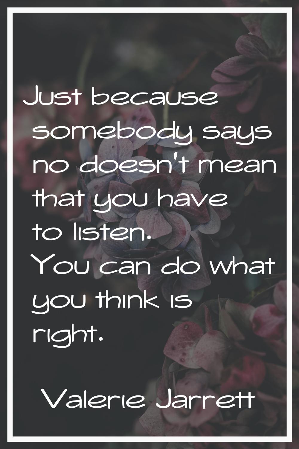 Just because somebody says no doesn't mean that you have to listen. You can do what you think is ri